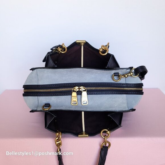 COACH Dreamer 27 Whipstitch Colorblocked Mixed Leather & Suede Satchel-Ink Mult⭐ - Picture 10 of 16